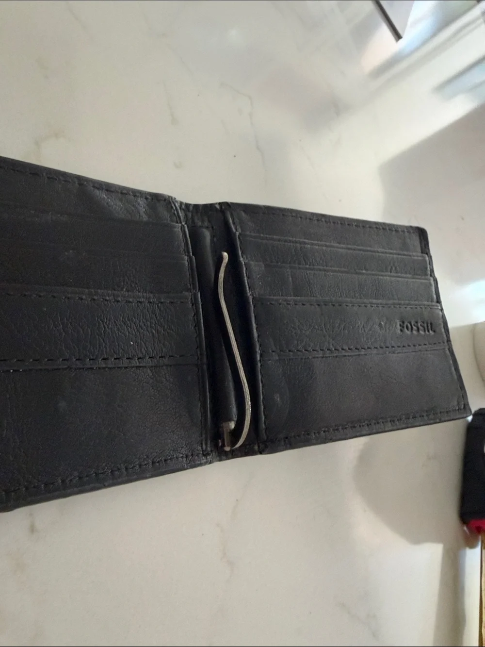 Fossil Black Leather Money Clip Wallet